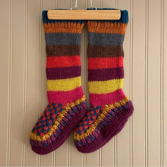 Handmade Shoes - New Colourful Heavy Knit Wool Slippers Women’s Size 6-7
